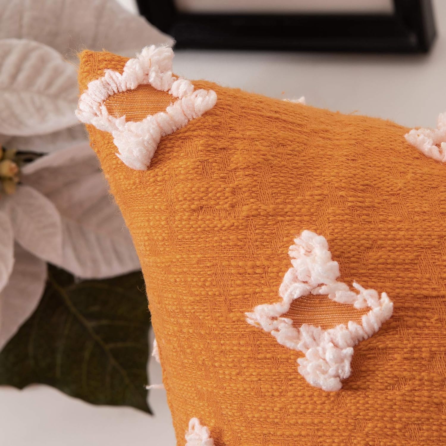 MIULEE Set of 2 Decorative Fall Throw Pillow Covers Rhombic Jacquard Pillowcase Soft Square Cushion Case for Couch Sofa Bed Bedroom Living Room, 18x18 Inch, Orange : Everything Else