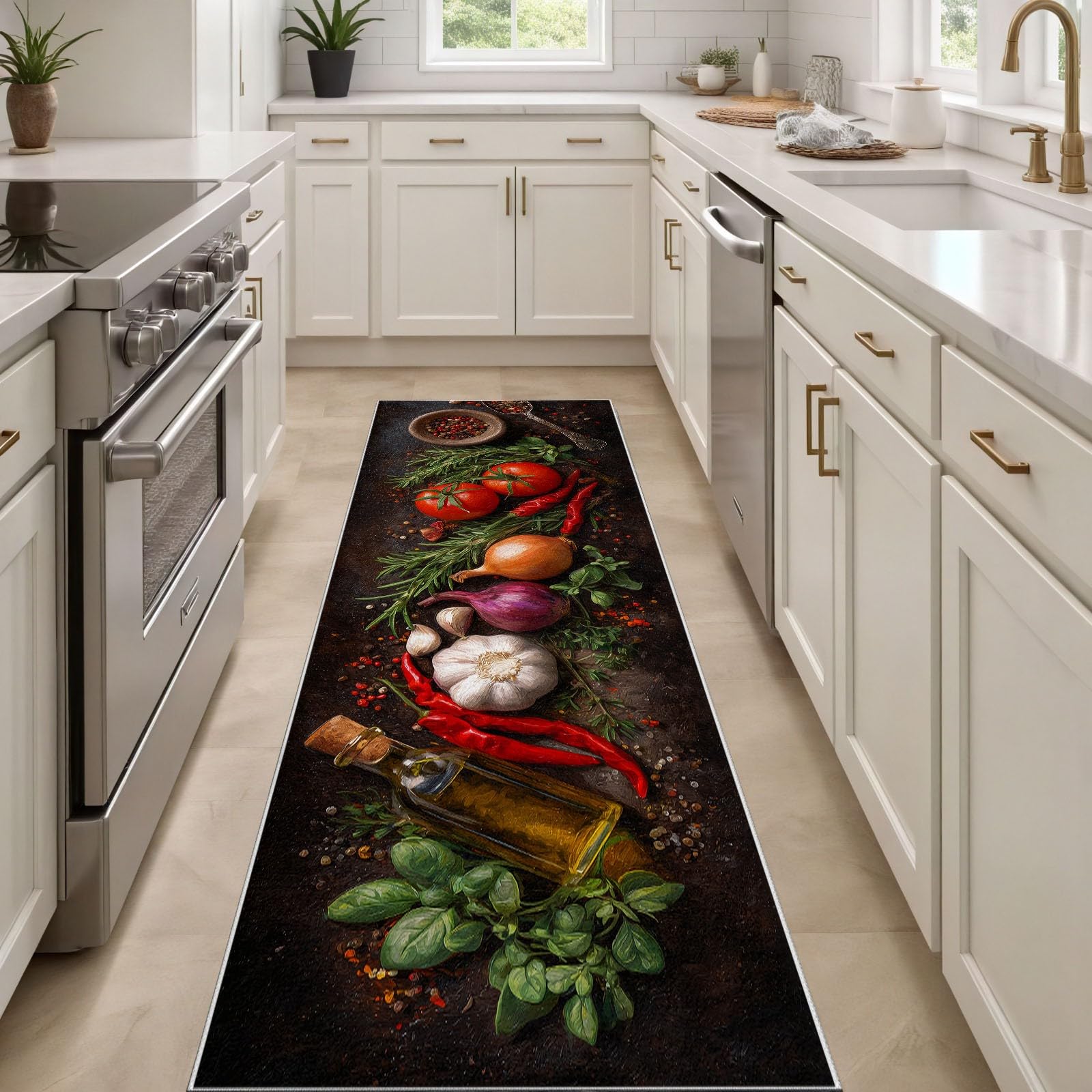 Tapis Cuisine Épices Tapis Couloir 60x210 cm Légumes Antidérapant et Lavable Feast Carpet pour Chambre à Coucher Salon Buanderie