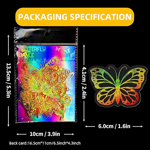 Miniatura 3 de Yoksas 100 calcomanías de mariposa holográficas doradas con purpurina, calcomanías de mariposa transparentes para álbumes de recortes, botellas de