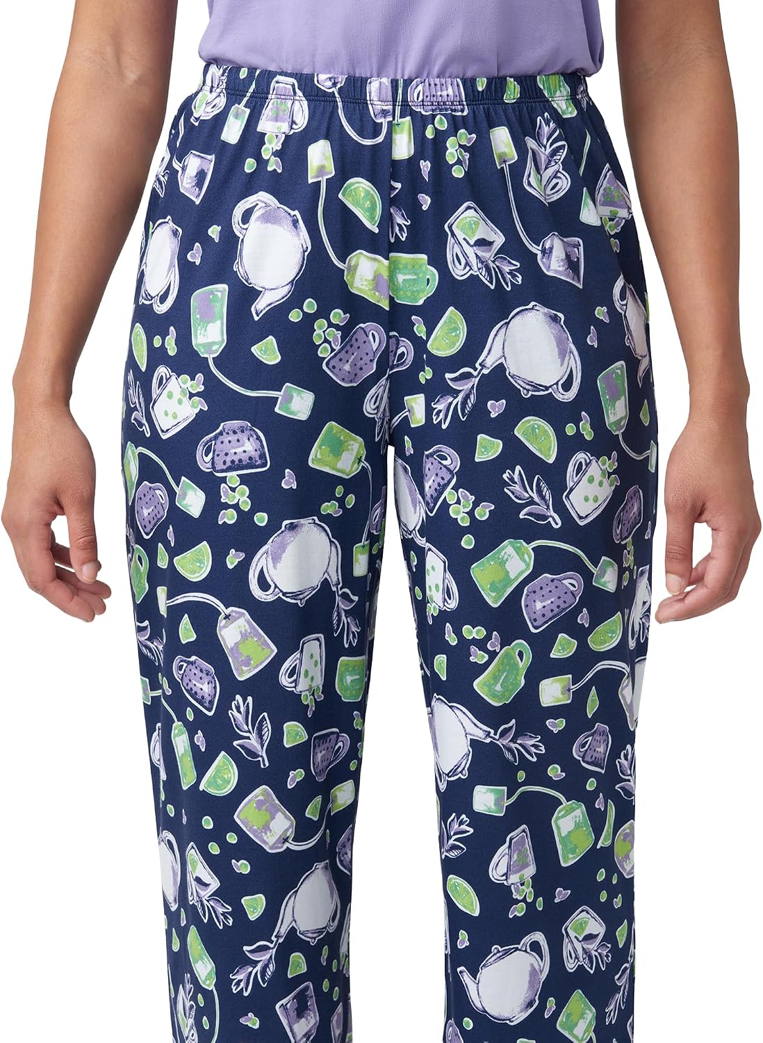 HUE Printed Knit Short Sleeve Tee and Capri 2 Piece Pajama Set Sleepwear
