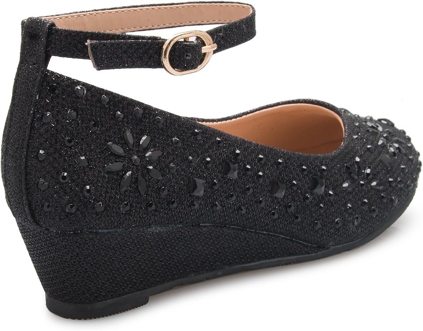 Olivia K Girl's Low Wedge Heel Ankle Strap Sparkly Rhinestone Shoes (Toddler/Little Girl)