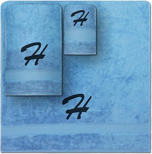 Vista 60 de Juego de toallas con monograma, regalo personalizado, juego de 3 toallas turcas bordadas con letras de bloques, 1 toalla de baño y 1 toalla de mano