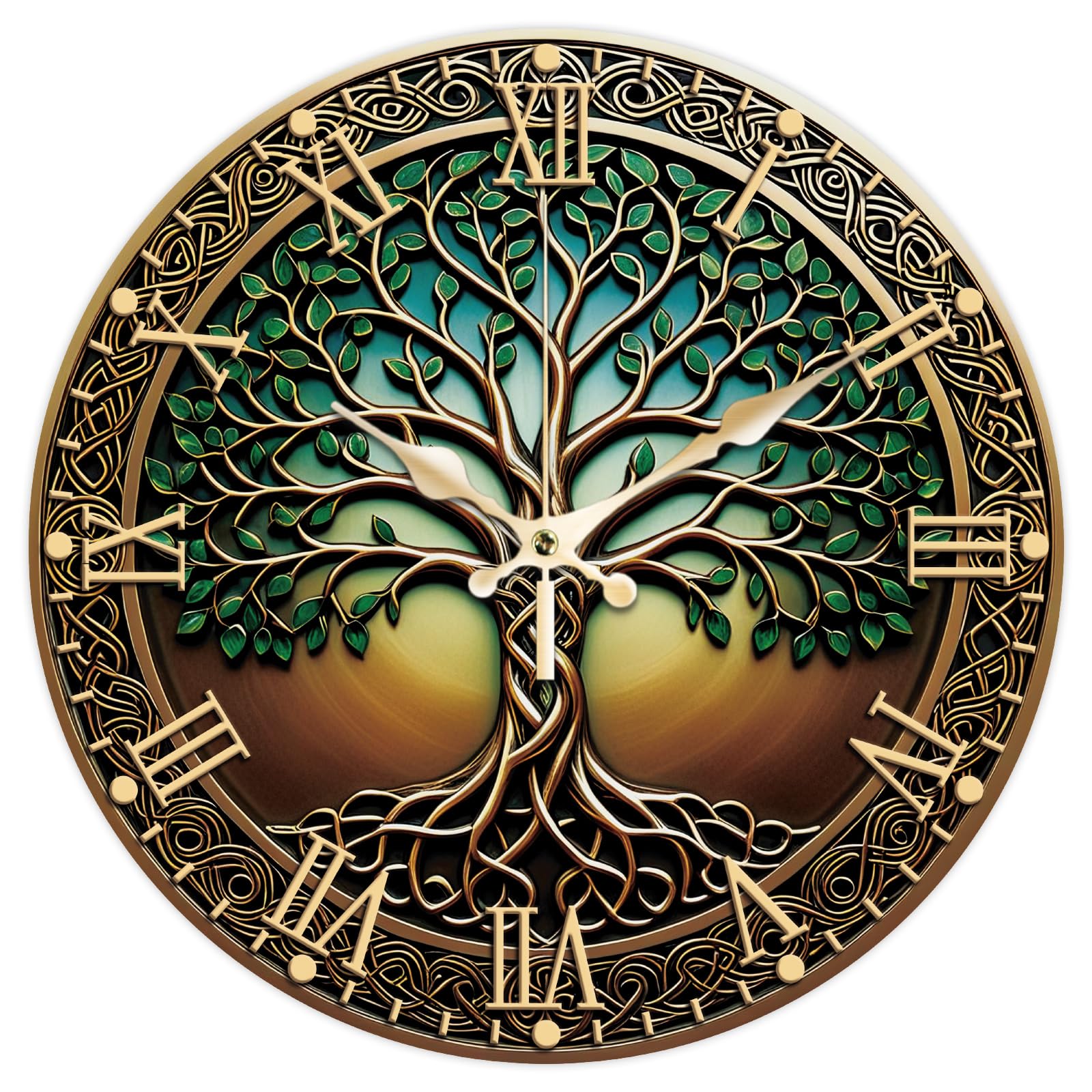 CHGCRAFT Tree of Life Wall Clock Bronze 12 Inch Clock 3D Style Round Decorative Clocks for Bedroom Living Room Kitchen Office