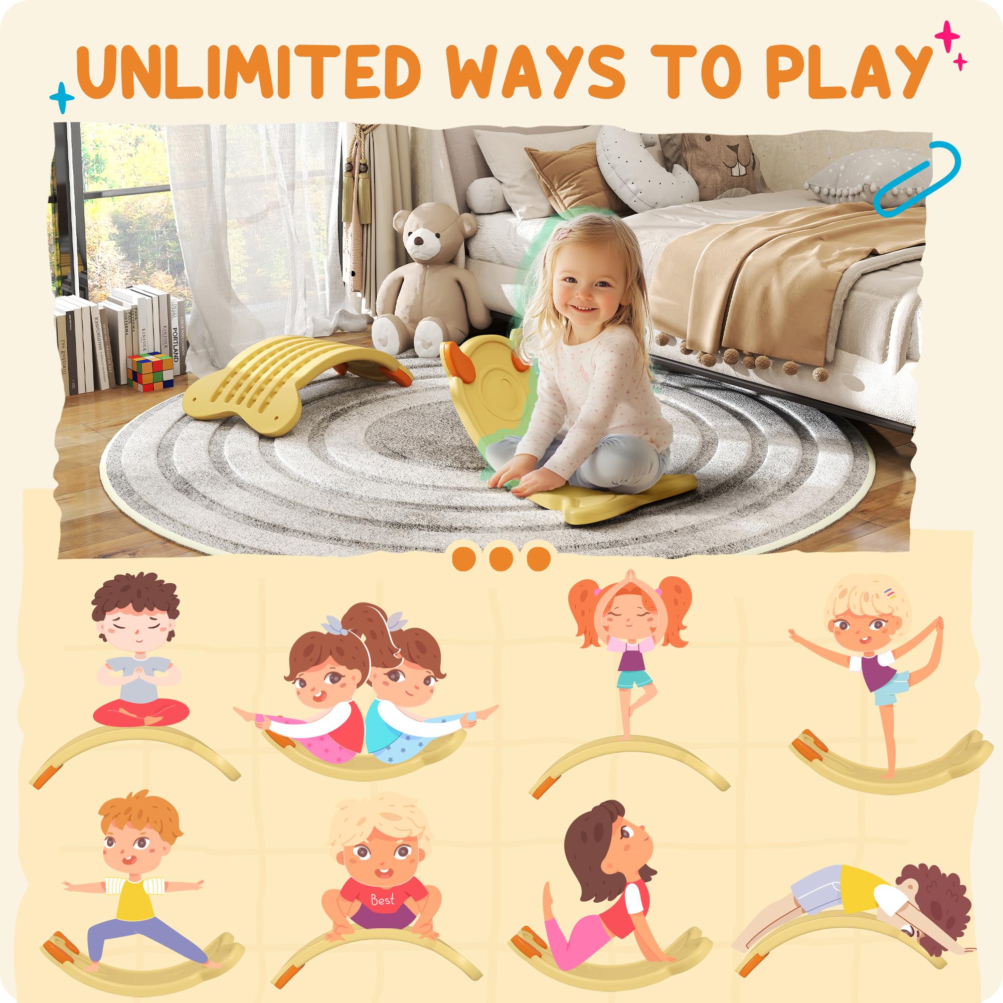 AIYAPLAY Tabla de equilibrio para niños, tabla oscilante para niños, tabla de equilibrio curvada para entrenamiento de equilibrio y juego sensorial