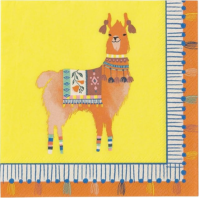 Talking Tables 20 Pack Boho Llama Paper Napkins | Disposable Serviettes for Birthday Party, Summer BBQ, Mexican Fiesta