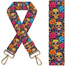 Purse Strap Replacement Crossbody 1.5" Wide Gold Buckle Shoulder Strap, Cute Handbag Strap Bag Strap Replacement Belts Adjustable Colorful Rose Skulls