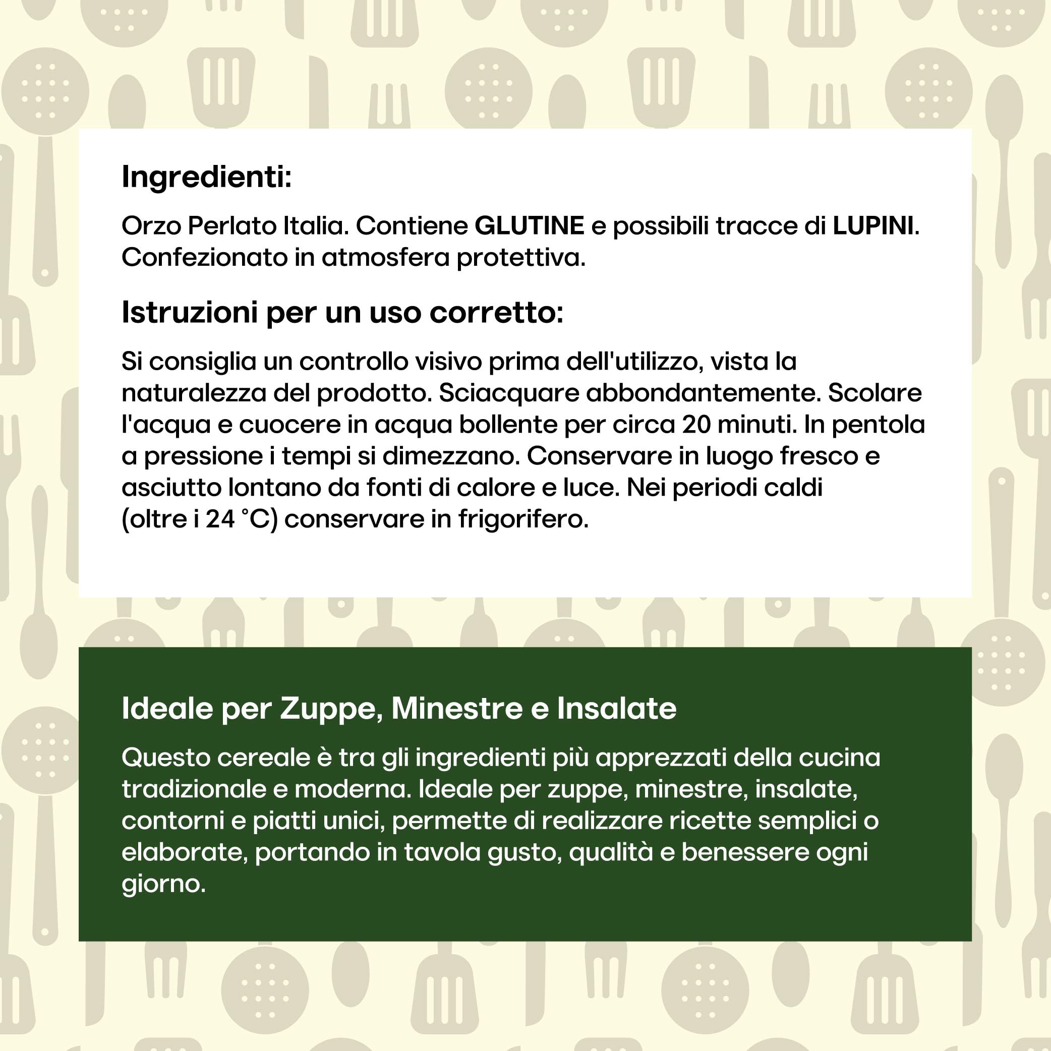Il Contadino - Antichi Sapori | ORZO PERLATO ITALIA | Cereale Italiano Leggero e Nutriente, Ricco di Proteine e Fibre, Orzo di Qualità Premium, Senza Conservanti, Confezione Salva Freschezza (20 Kg)