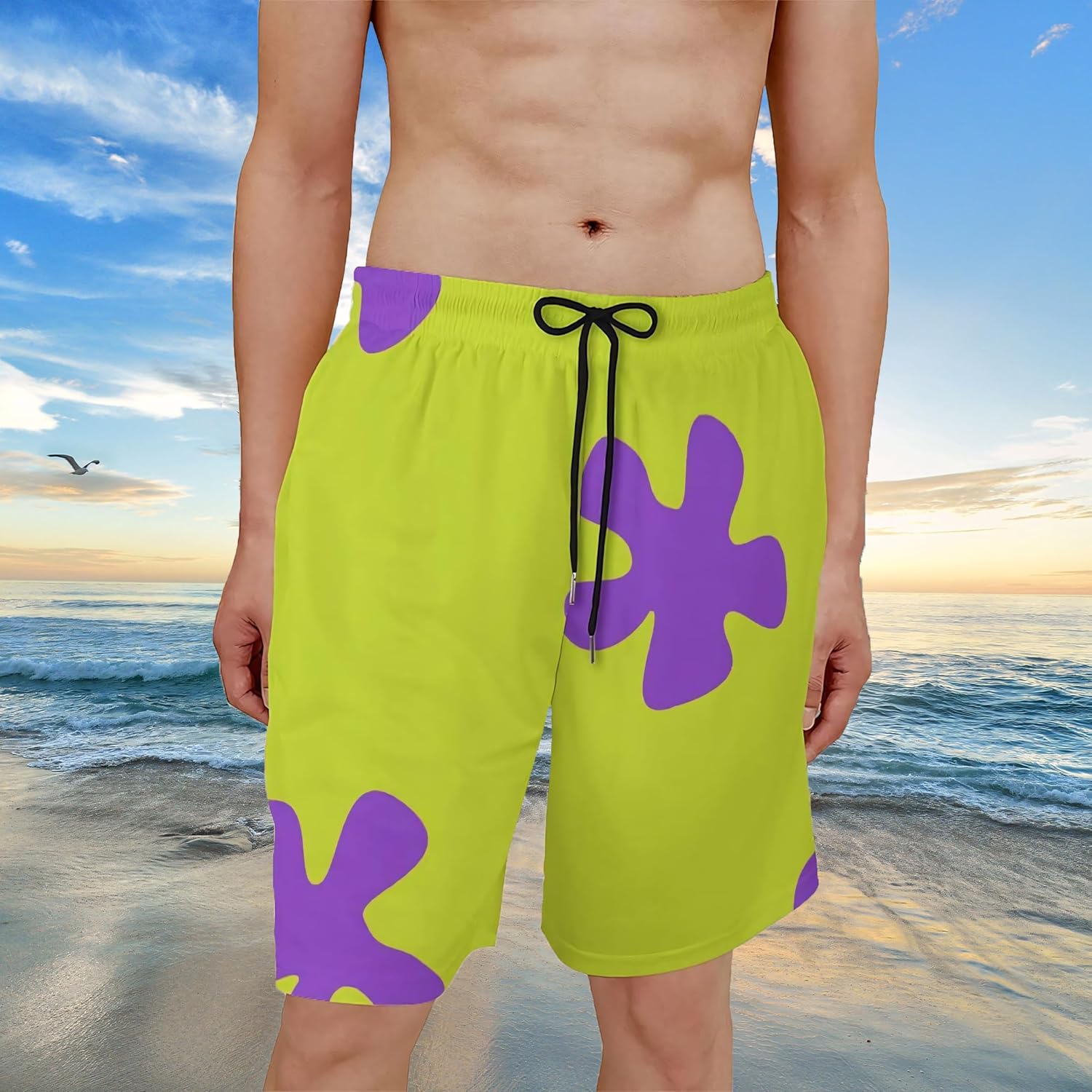 Funny Men's Board Shorts, Quick Dry Green Swim Trunks with Pocket and Mesh Lining Beach Shorts Bathing Suits - Image 2