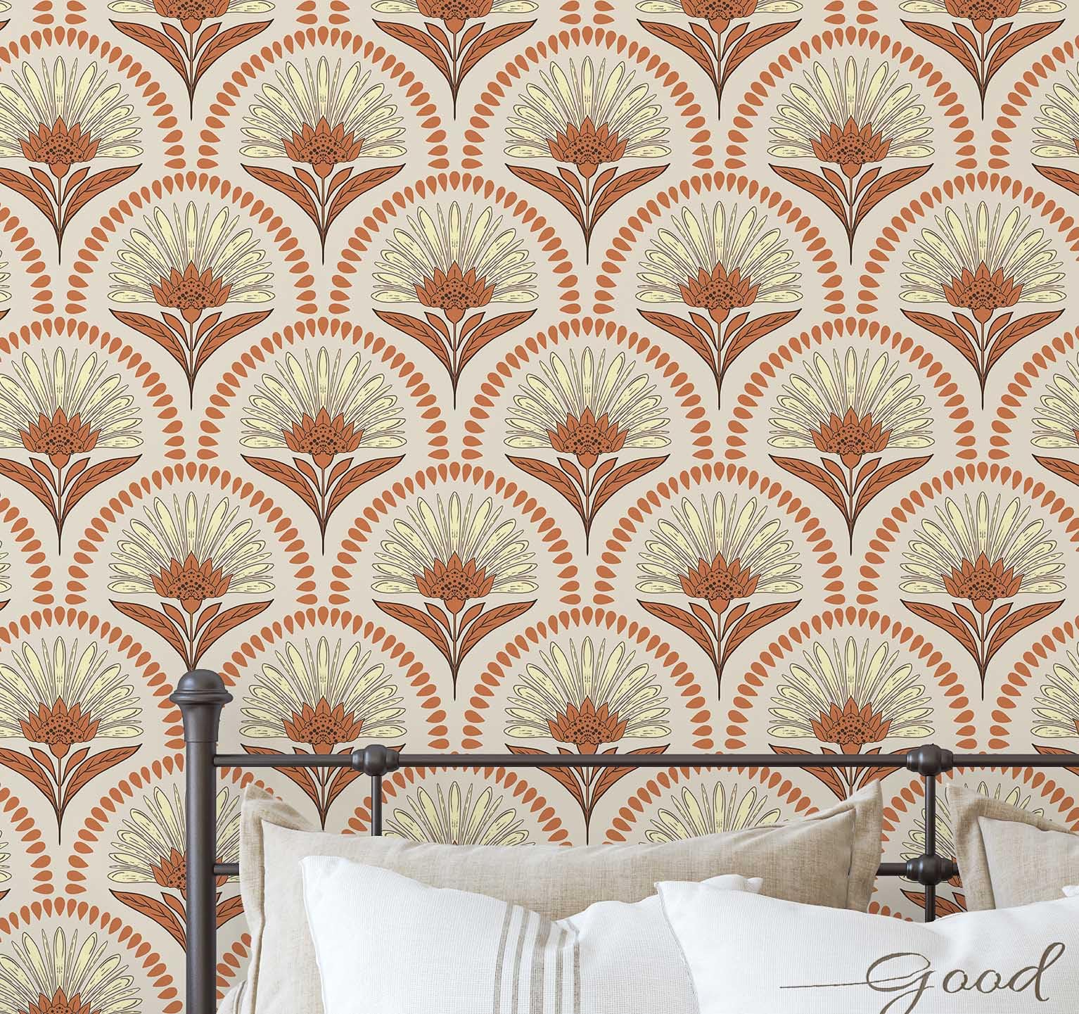 Papier peint Art Deco Fan Tree en vinyle texturé haut de gamme beige 63x152 cm