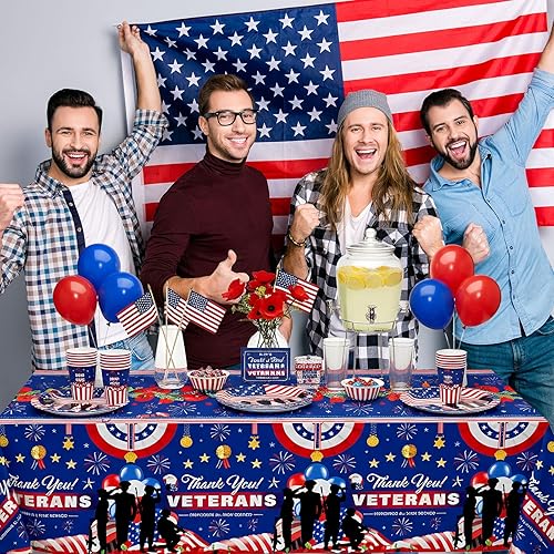 Miniatura 5 de Buryeah Mantel de plástico para el Día de los Veteranos, 54 x 108 pulgadas, mantel patriótico con texto en honor a todos los que sirvieron