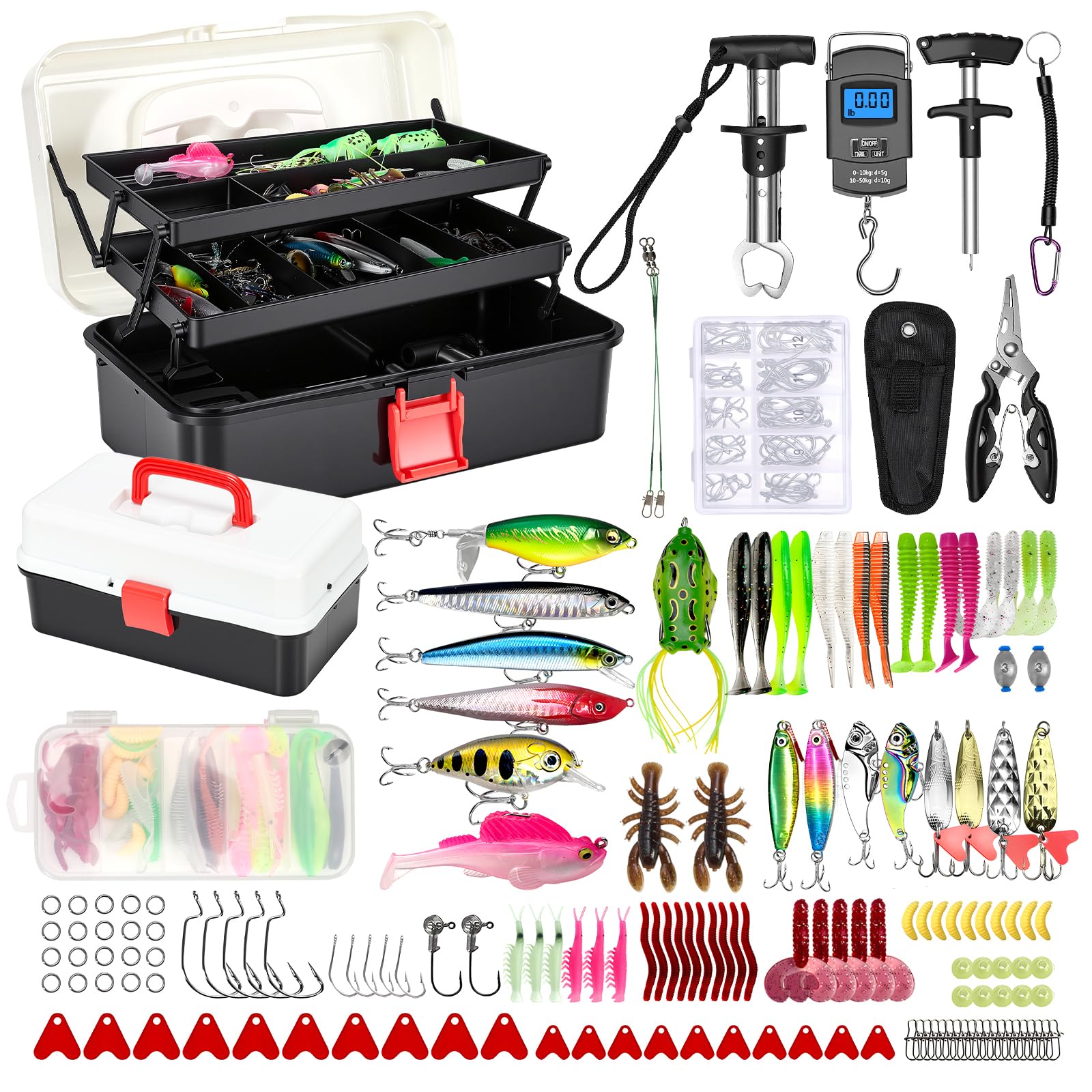Kit de Accesorios de Pesca de 239 Piezas con Caja de Almacenamiento - Anzuelos, Señuelos, Pesas para Mar, Estanque, Río - Equipo de Pesca para Trucha, Perca, Lucio, Sandre para Principiantes