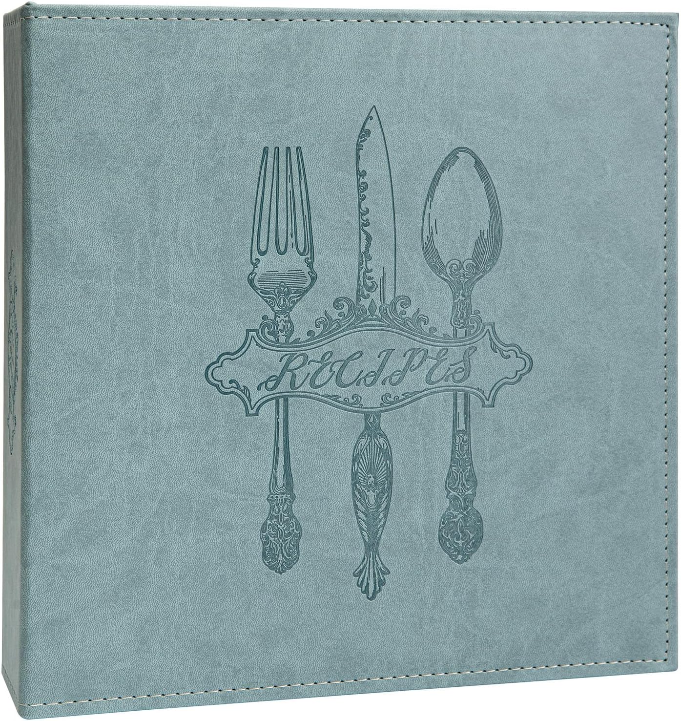 COFICE Recipe Binder  8.5x11 3 Ring Blank Family Recipe Book Binder Kit to Write in Your Own Recipes with PU Faux Leather Cover and Plastic Sleeves (Aquamarine)