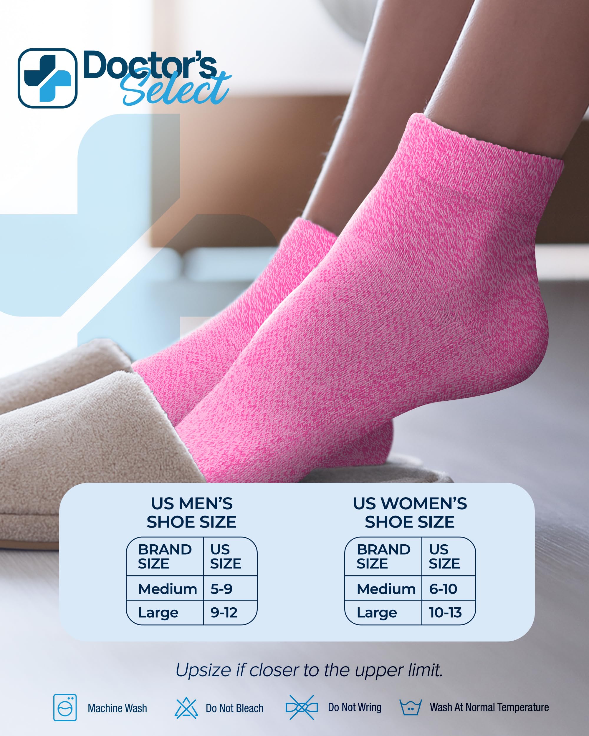 Doctor's Select Calcetines tobilleros para diabéticos para mujeres y hombres, 4 pares, calcetines unisex para adultos, Lila/rosa/azul claro/morado - 4 pares, Medium