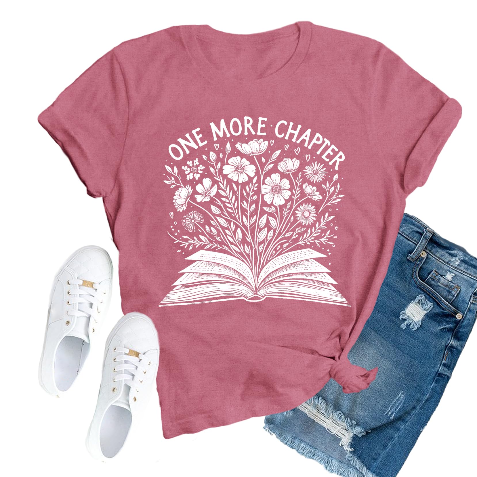 TUPOSU Womens Book Reader Shirt Reading Teacher T-Shirt Wildflower Librarian Tee Tops
