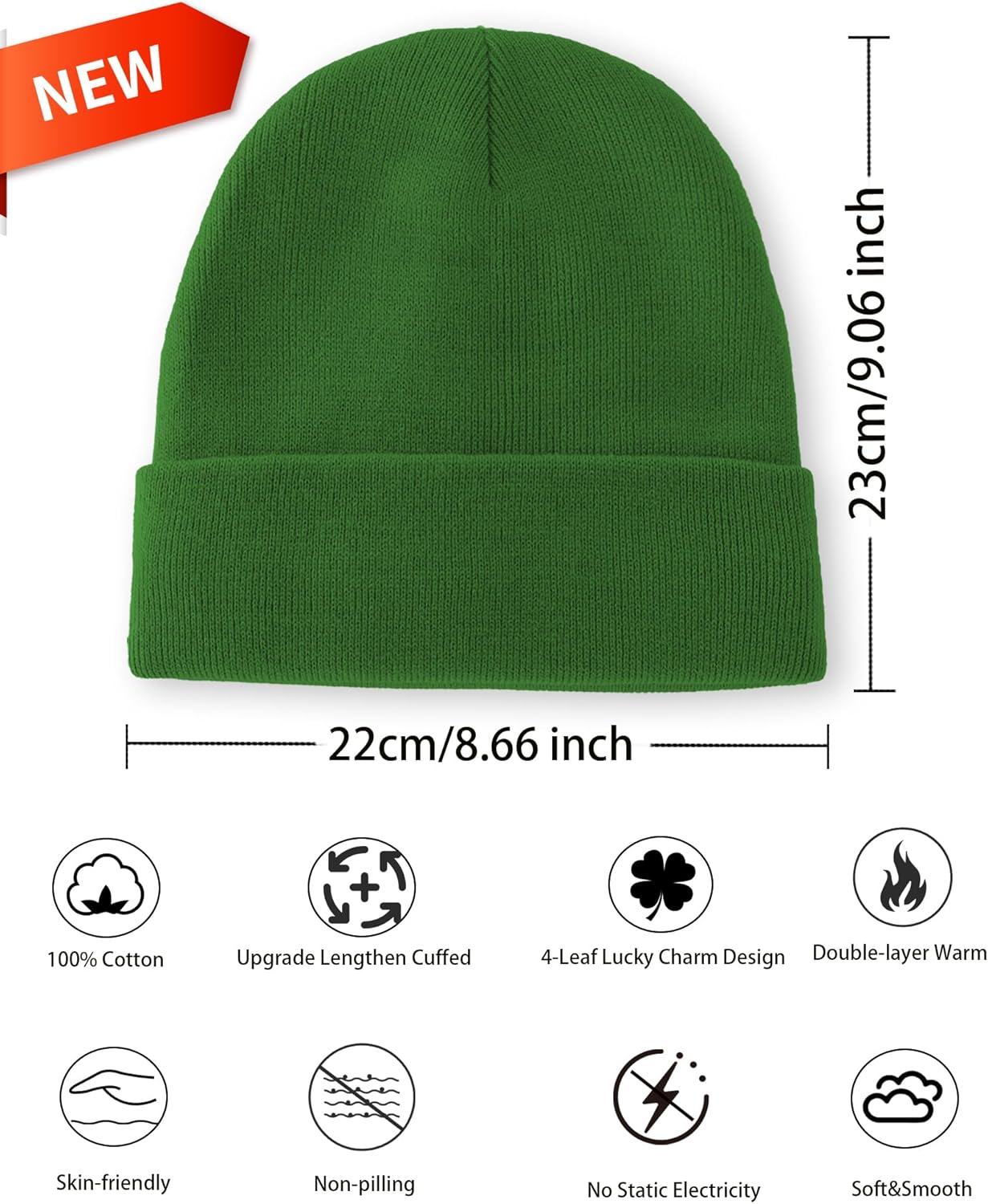 100% Cotton Beanie Lengthen Cuffed Beanies Knit Winter Hats for Men Women Soft Warm Ski Hat Unisex Knitted Skull Cap - Image 2