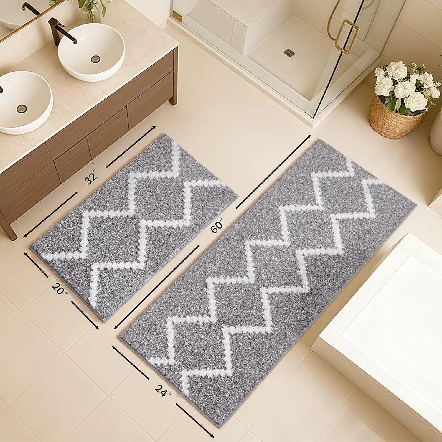 DEXDE Bathroom Rugs 30x20, Extra Soft Absorbent Microfiber Bath Rugs, Non Slip Quick Dry Rubber Backing Machine Washable Bath Mats for Bathroom Floor, Shower, Home Decor Accessories, Grey - Image 2