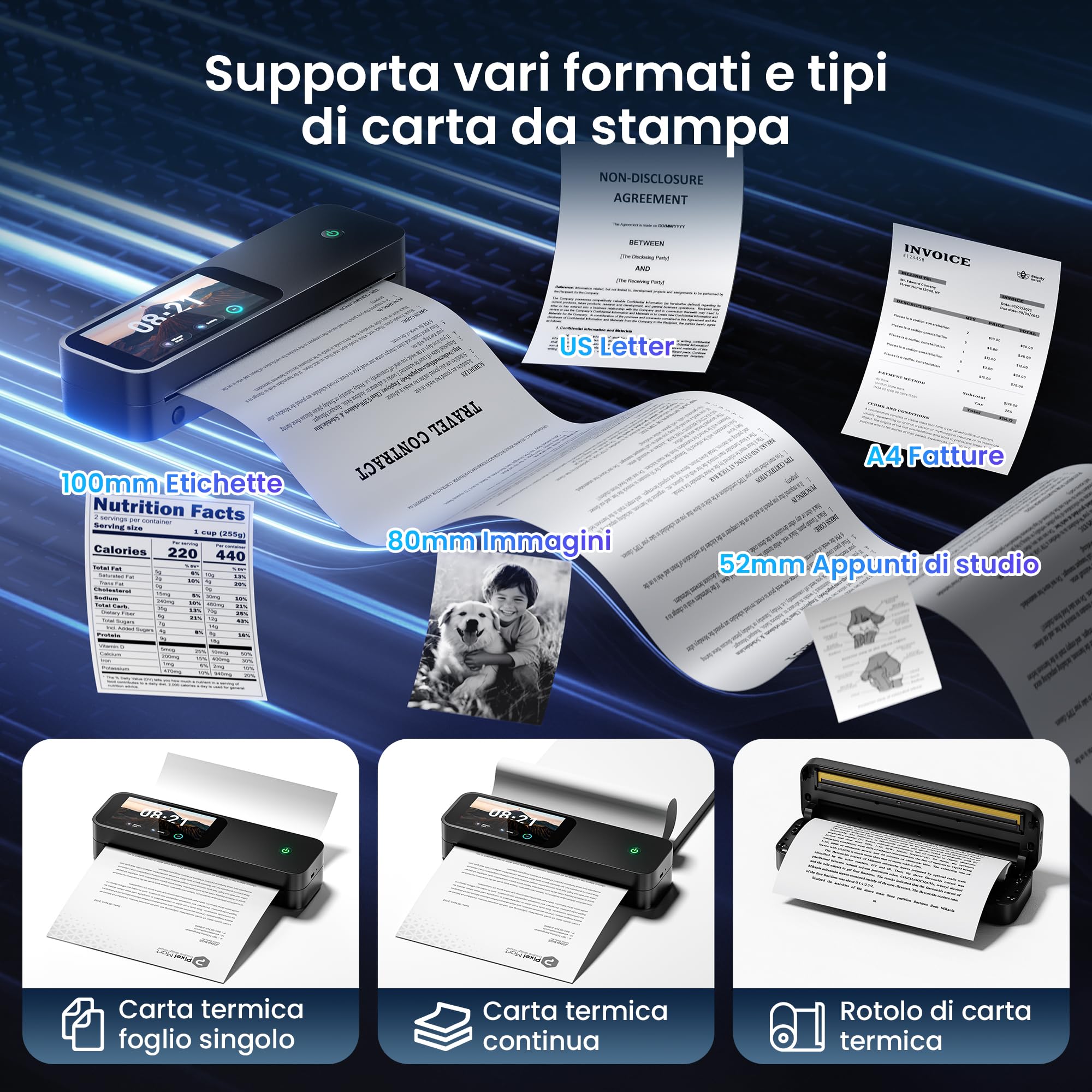 Phomemo Stampante Termica Portatile A4 Kit, 5'' Schermo Tattile, 3500mAh