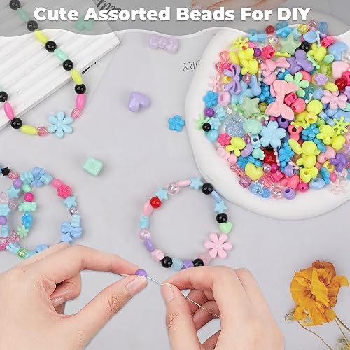 Miniatura 4 de Surtido de cuentas acrílicas para hacer pulseras, lazo de flores, mariposa, caramelo, estrella, corazón, chicle, lindas cuentas para hacer joyas