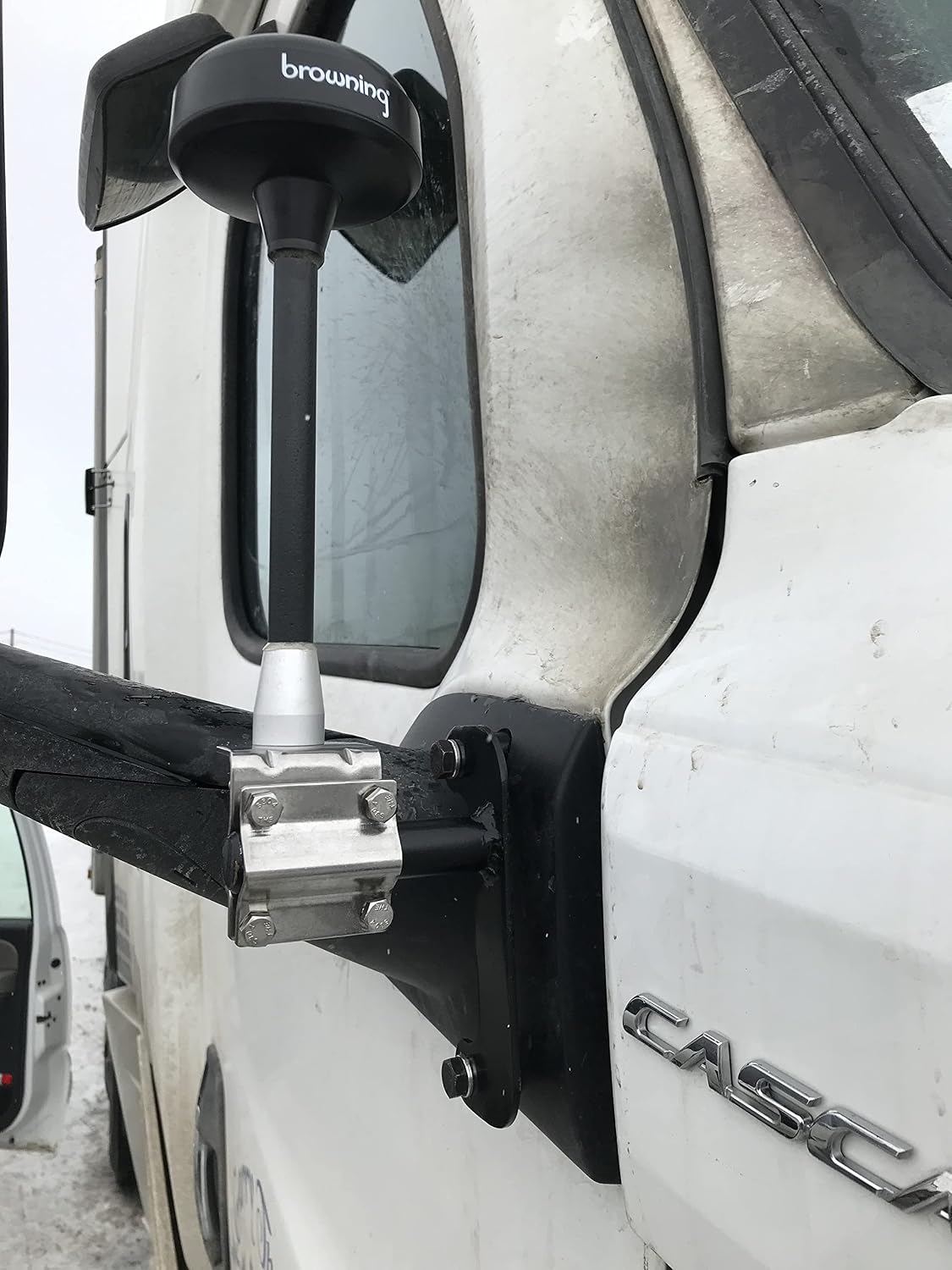 Freightliner Cascadia Trucker Steel Mirror Mount Antenna for CB, XM, Sirius Left Drivers Side, Black