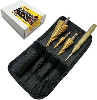 Step Drill Bit HSS Titanium Step Drill Bit For Metal Multiple Hole Drilling Cone Drill Bit 4mm to 12/20/32 mm Stepped Up Bits For DIY Lovers (4PCS Spiral Grooved Step Bits Set)