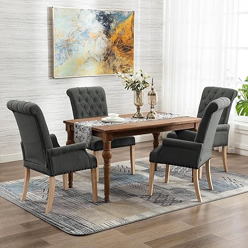 Miniatura 69 de LOULENS Lujosas sillas de comedor de terciopelo, modernas sillas de comedor tapizadas copetudas, reposabrazos con patas de acero inoxidable para