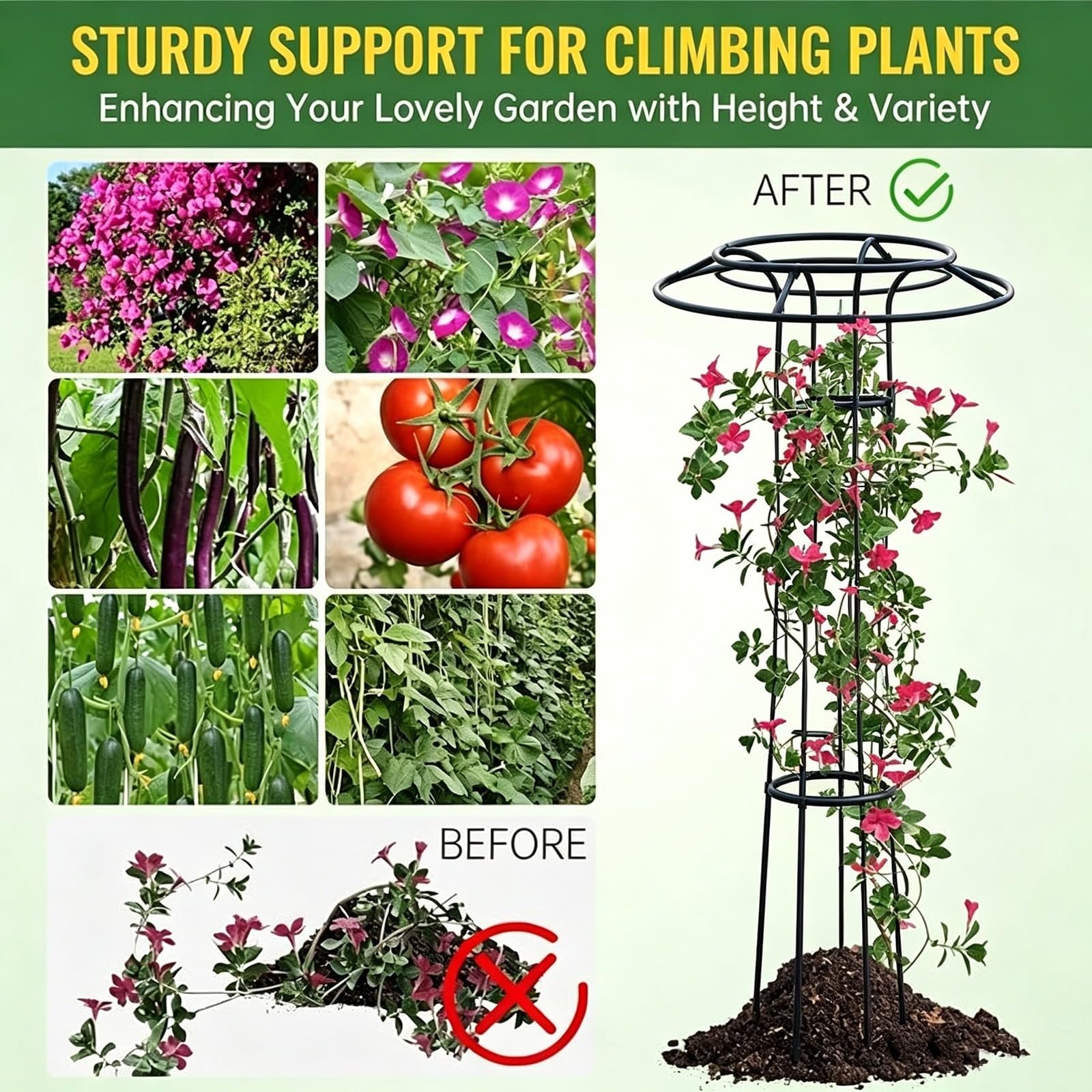 1er Set Pfingstrosen Rankgitter, für Kletterpflanzen,Pflanzenstütze,für Clematis, Gemüse im Topf oder Beet, Innen- und Außenbereich(Black,40cmx225cm)