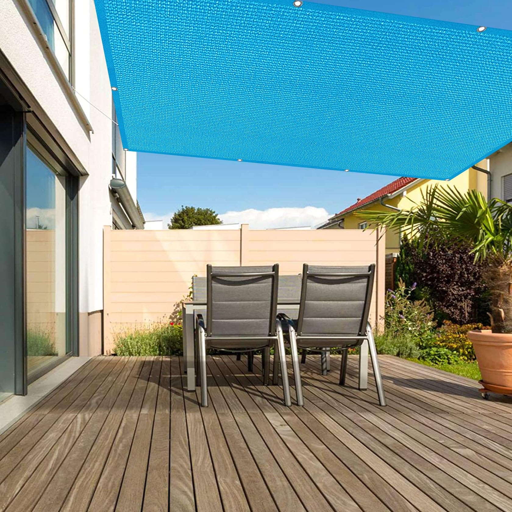 Segeltuch mit Ösen 5 x 5 m Rechteckig Sonnenschutz Markise mit Ösen Ohne Bohren Atmungsaktiv, Wasserdurchlässig Segeltuch für Garten Balkon & Terrasse, Blau