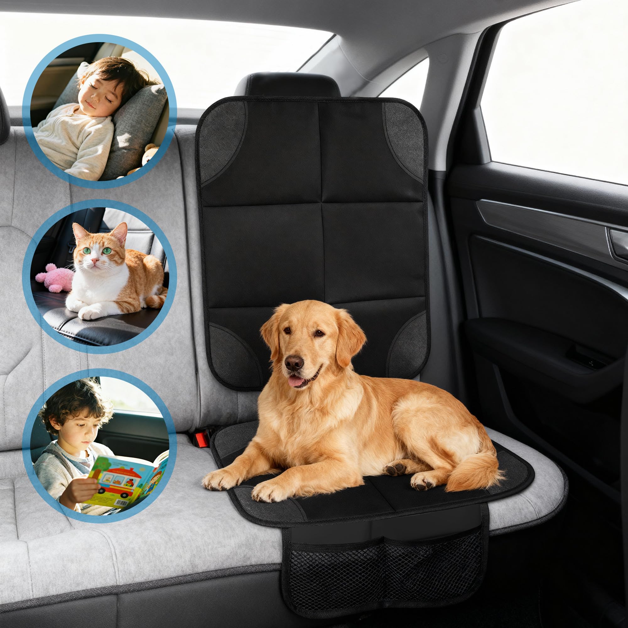 Nuangoo Protector Asiento Coche Silla Bebé, Universal Compatible Isofix Protector Silla Coche Bebé Antideslizante e Impermeable con Bolsillos Organizador, Funda Asiento Auto para Niños y Mascotas