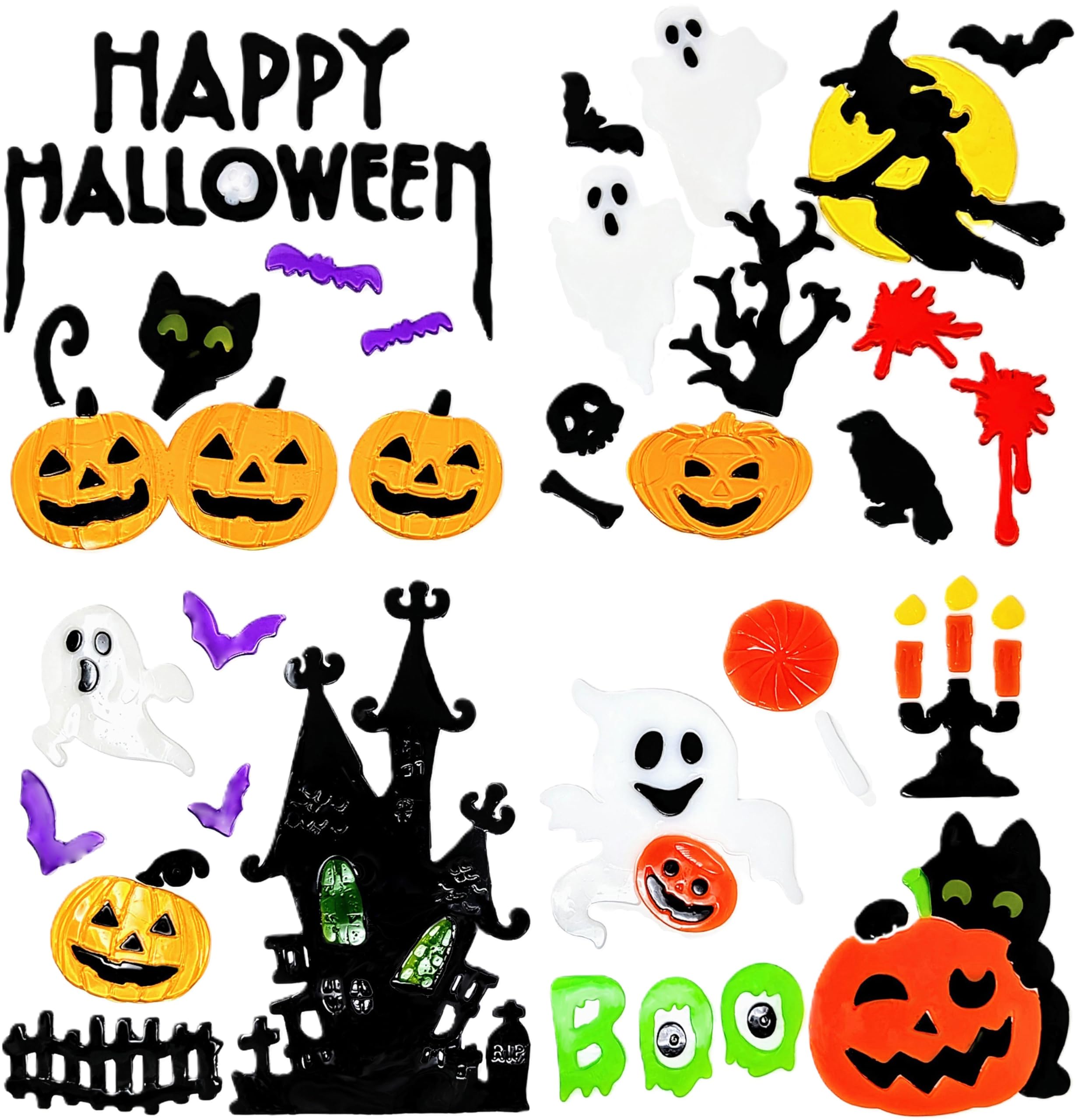 (2 Pack) Halloween Window Stickers - Gel Clings (4 Sheets of Stickers)