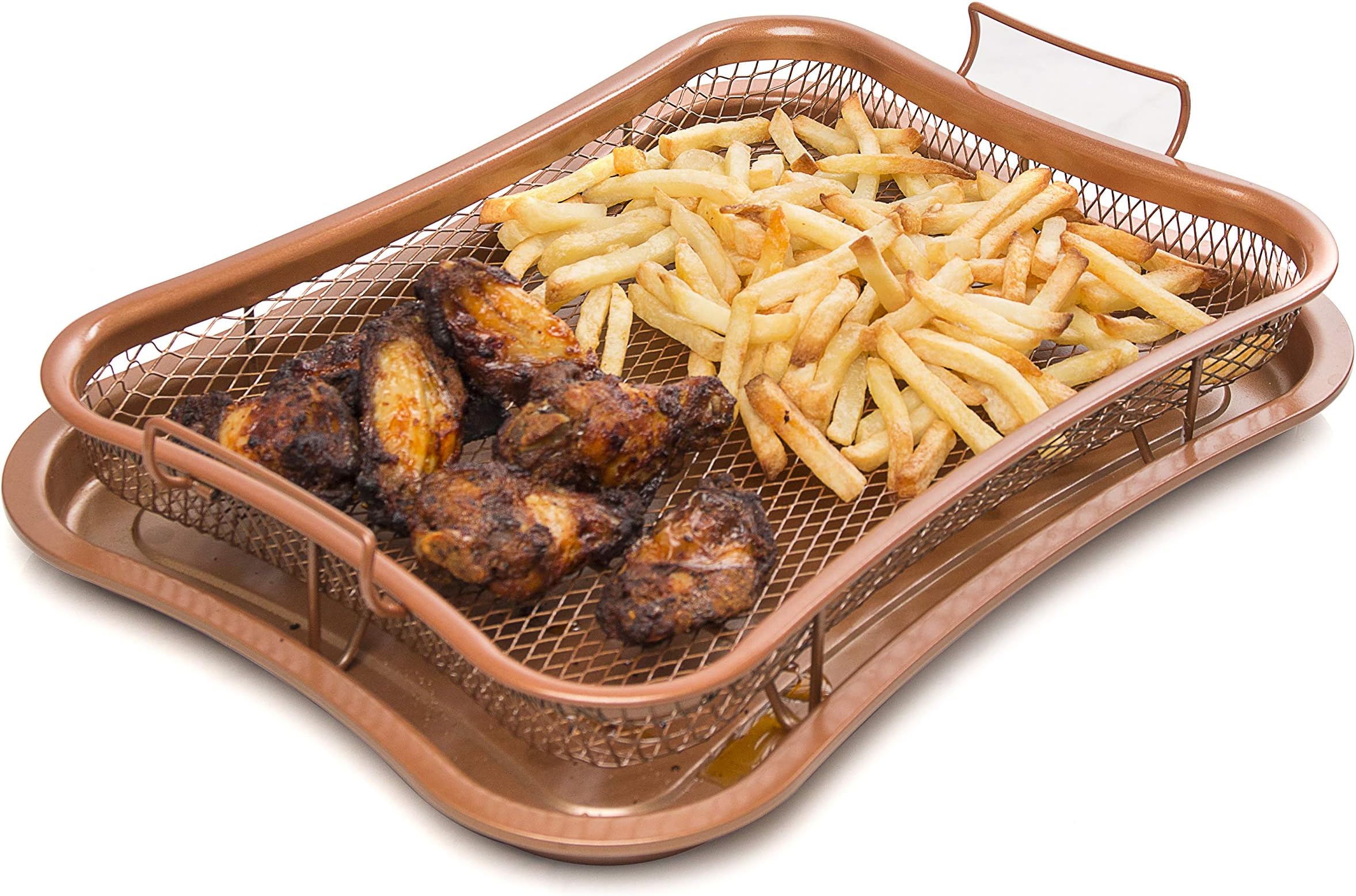 Crisper Tray with Non-Stick Oven Tray - Crisping Tray for Oven, A Healthier Air Fry and Chip Fryer Alternative for Chips, Bacon, Chicken - Mesh Crisping Basket with Baking Tray