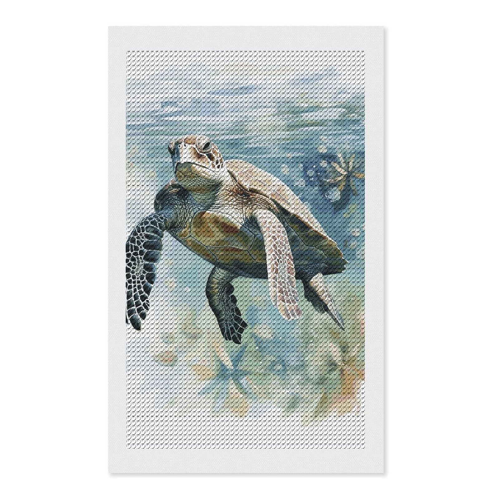 Watercolor Painting of Sea Turtle Swimming in The Sea Diamond Art Kits for Adults, DIY 5D Diamonds Painting Kits for Beginner, Round Full Drill Diamond Dots Painting, Diamonds Pictures Gem Art And Cra