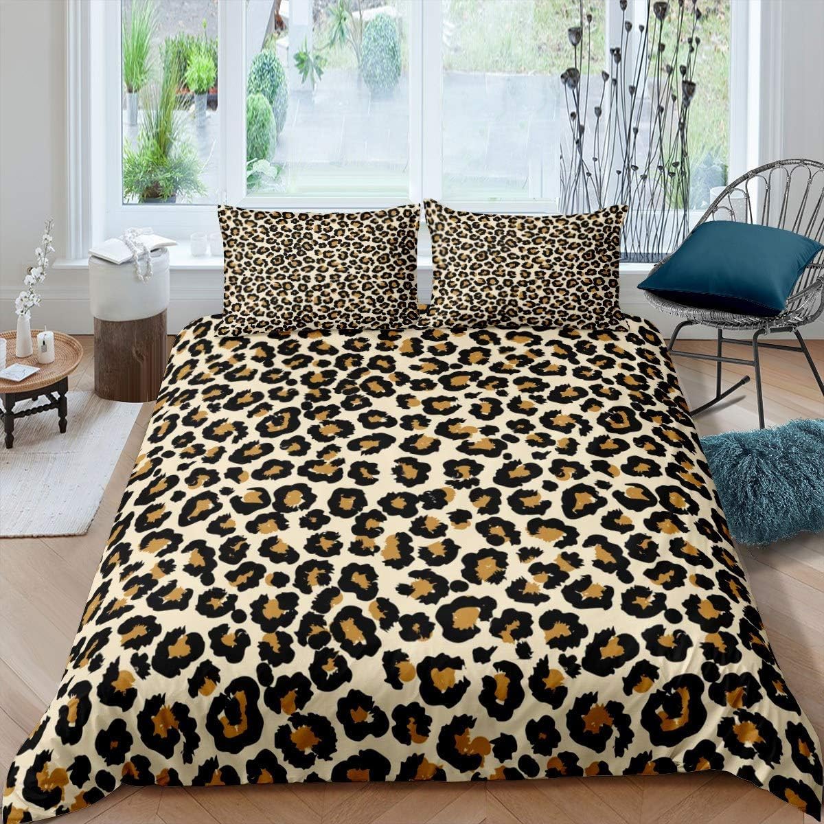 richhome Womens Leopard Bedding Set Super King Size Womens Adult chic Cheetah printed Comforter Cover Set Wildlife style Duvet Cover Set room decor Wildlife