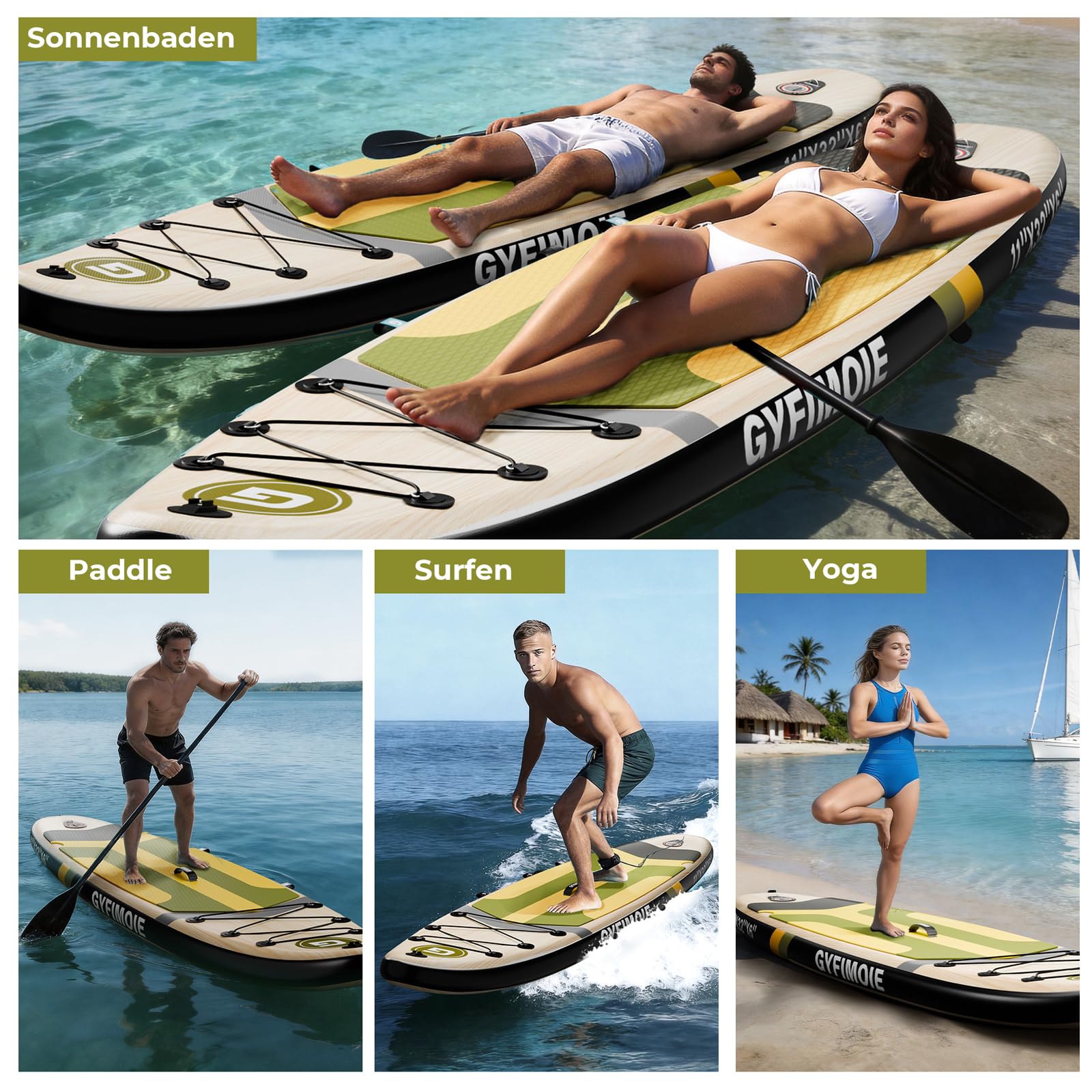 Gyfimoie 335 cm Premium Stand Up Paddling Board Set, SUP Board Set, Hinchable, con soporte universal para cámara, accesorios completos, remo ajustable, para principiantes, avanzados