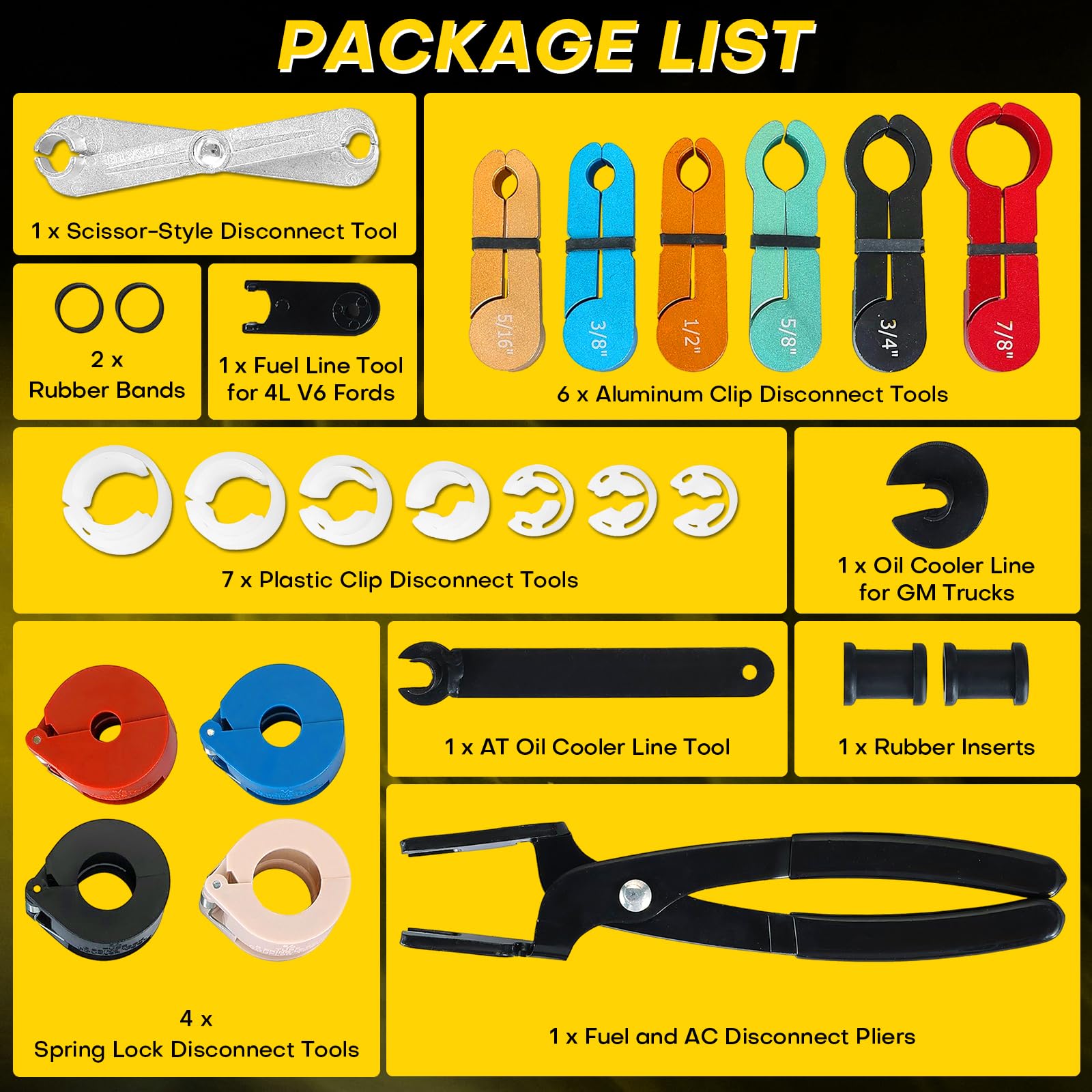 Lot de 26 outils de déconnexion de conduite de carburant | Outil de déconnexion de ligne AC, outil de retrait de conduite de carburant, kit professionnel de retrait de carburant, A/C et ligne