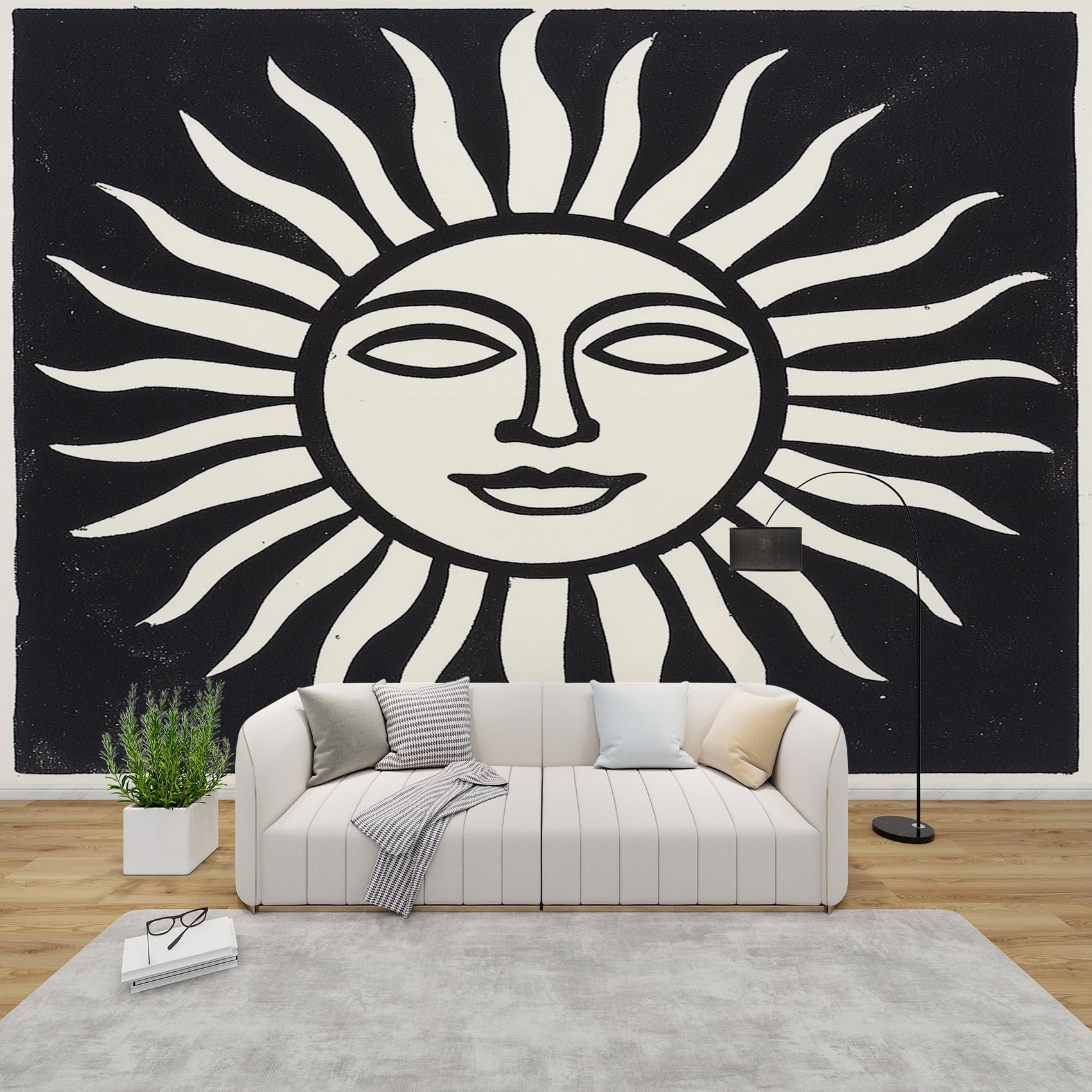 Papier peint panoramique soleil intissé motif céleste bohème pour salon et chambre 250x175 cm