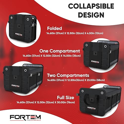 Miniatura 4 de FORTEM Organizador de maletero de coche (3 compartimentos, negro) + parasol grande para parabrisas