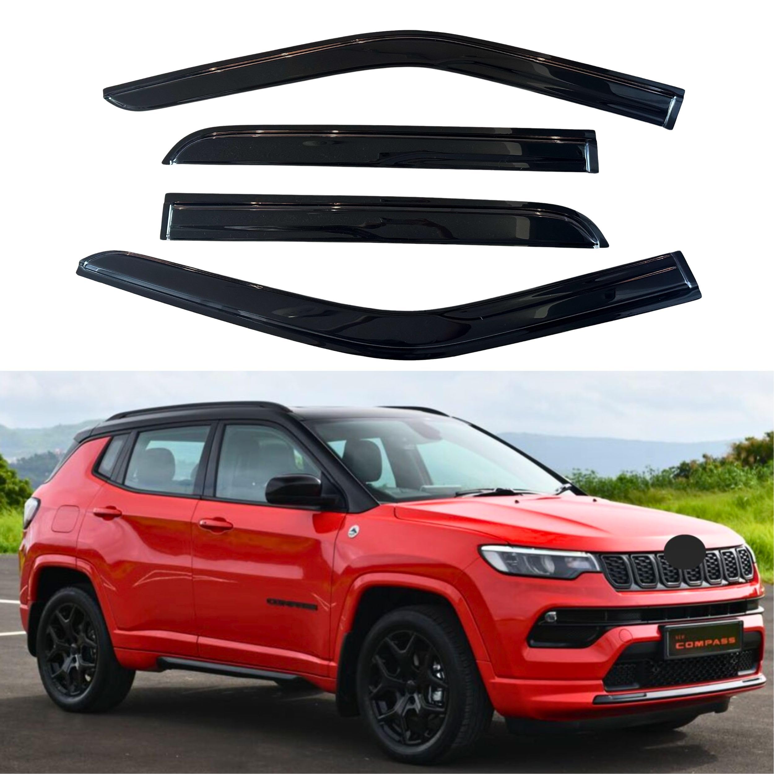 IG Window Visor for Jeep Compass 2017-2024, Rain Guard Tape-On Extra Durable Sun Wind Side Vent Window Deflector Mugen Style, 2017 2018 2019 2020 2021 2022 2023 2024