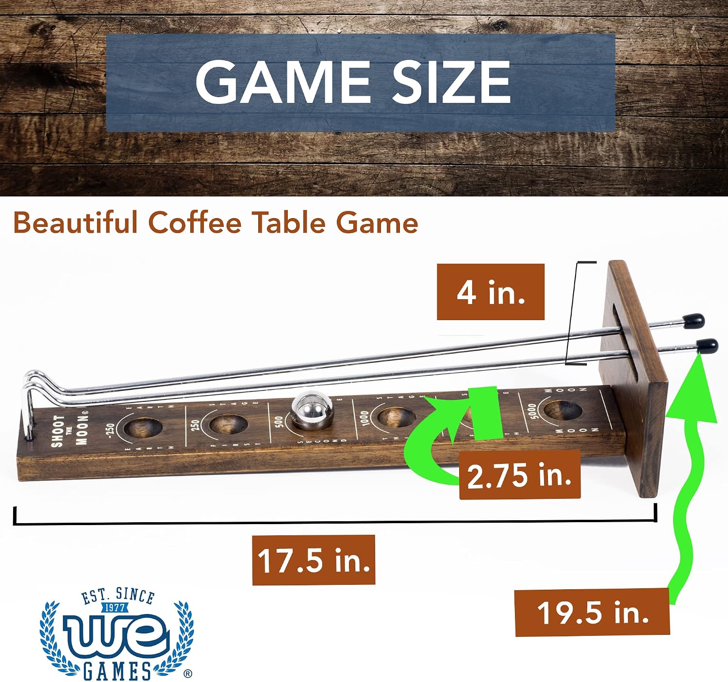 WE Games Shoot The Moon Game Set for Kids and Families, Family Game, Classic Balancing Ball Game, Retro Style and Durable Solid Dark Wood, Perfect Tabletop Game for Game Night and Bar Games 18 Inches