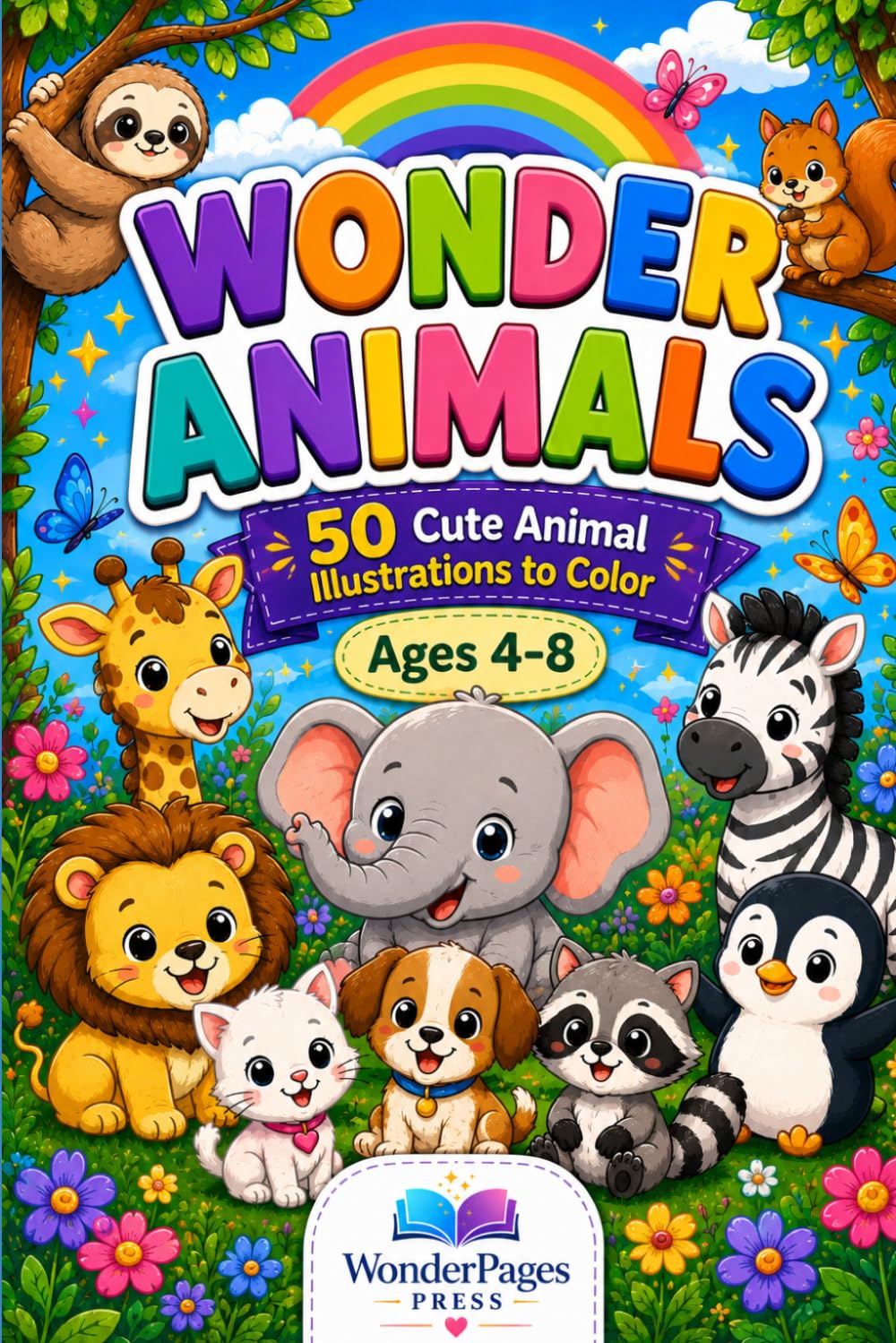 Wonder Animals: 50 Cute Animal illustrations to Color