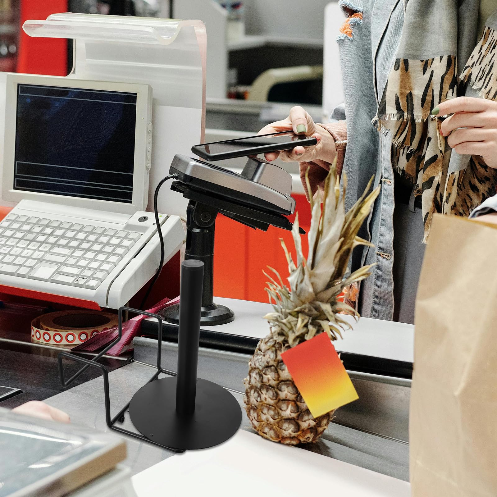 TOYANDONA Soporte para Rollos de Acero Inoxidable de Bolsas de Supermercado Dispensador Portátil y Conveniente Adecuado para Entornos de Supermercado y Retail