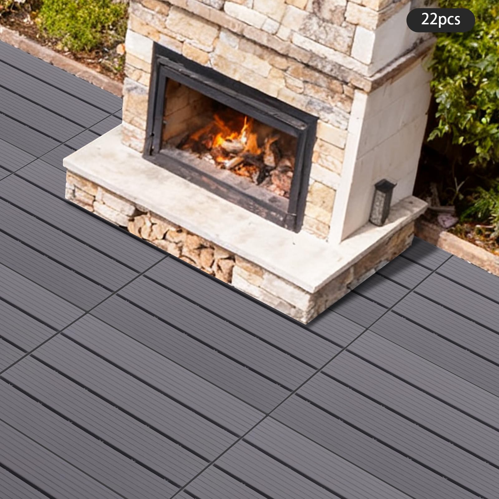 Piastrelle per terrazza, 22 pezzi, in polipropilene, 30 x 30 x 1,6 cm, grigio, sistema a clic