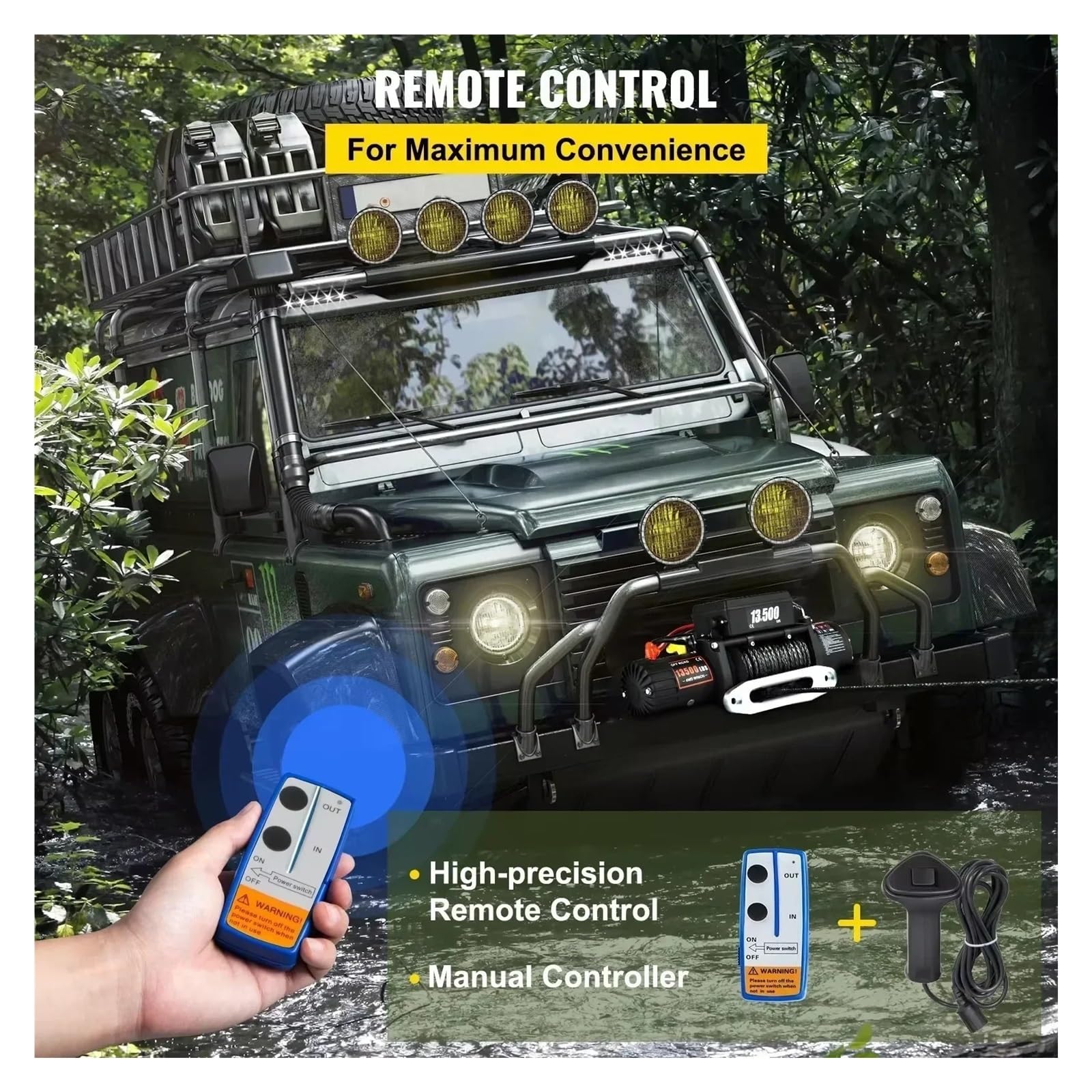 13500 LBS 12V Verricello Elettrico Fune Di Traino Sintetica 24M/92FT Paranco Sollevamento Per 4X4 Auto Rimorchio ATV Camion Off Road Boat Paranco Elettrico Telecomandato Argani