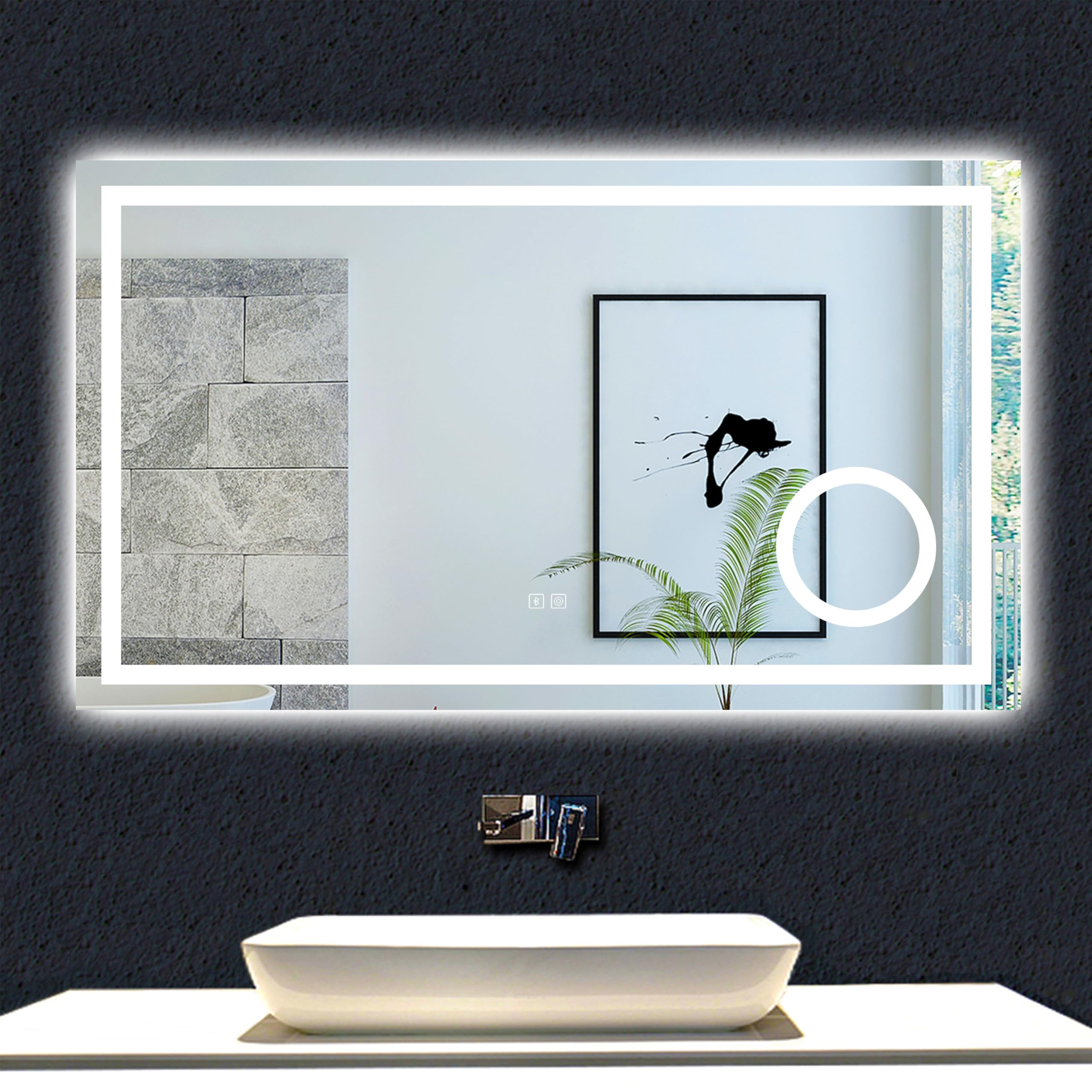 Aica Sanitaer Espejo de baño LED 160 x 80cm con Bluetooth, 3 aumentos, Tres Colores de luz Regulables 3000/4500/6000k, antivaho