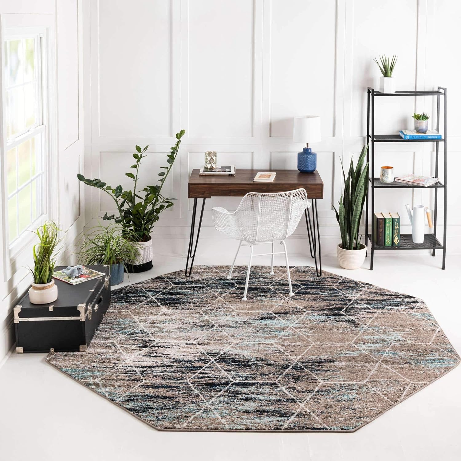 Unique Loom Trellis Frieze Collection Area Rug - Geometric (7' 10" Octagon, Blue Multi/ Ivory)