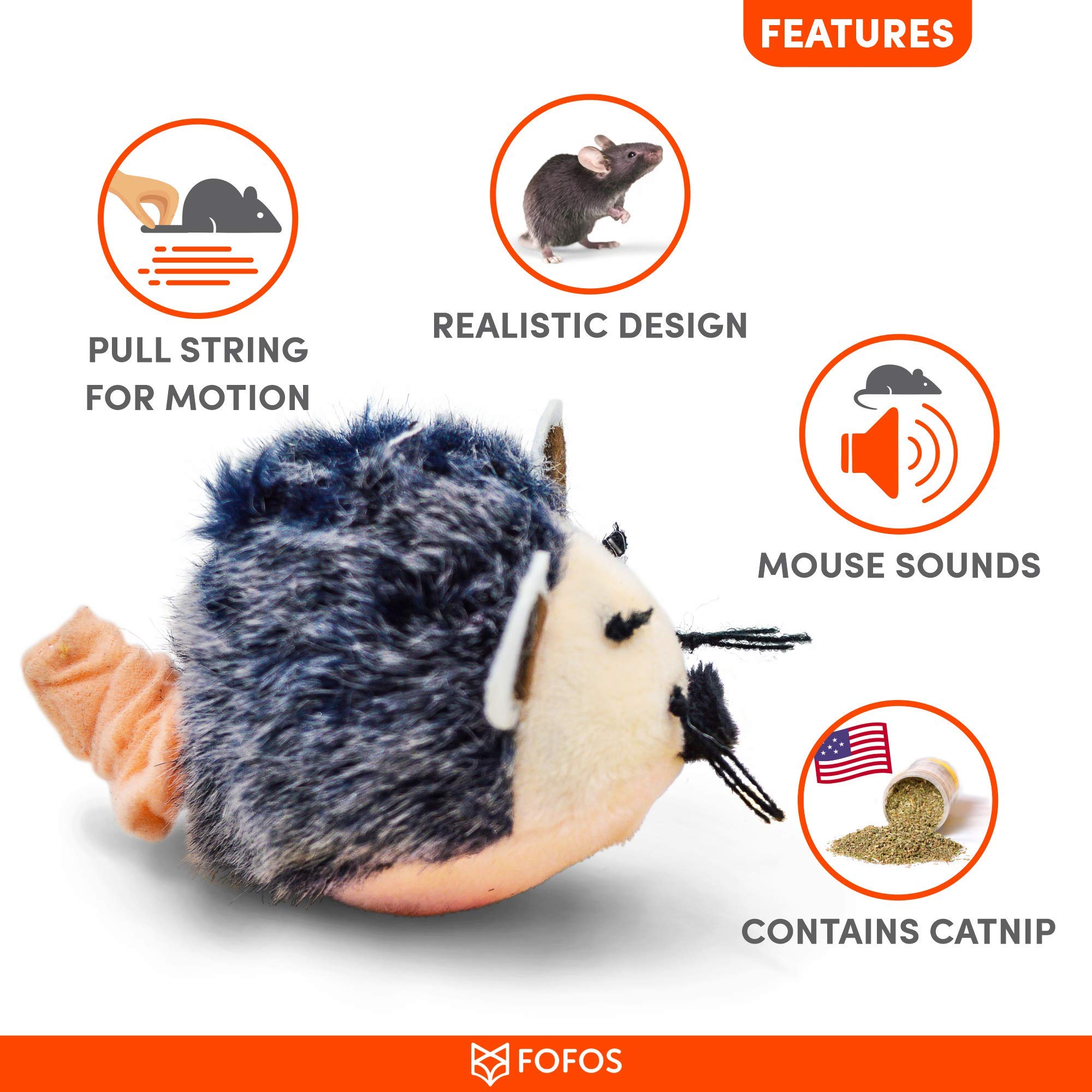 BarkButler FOFOFOS - Juguete para gatos con cuerda y chip de sonido, color gris