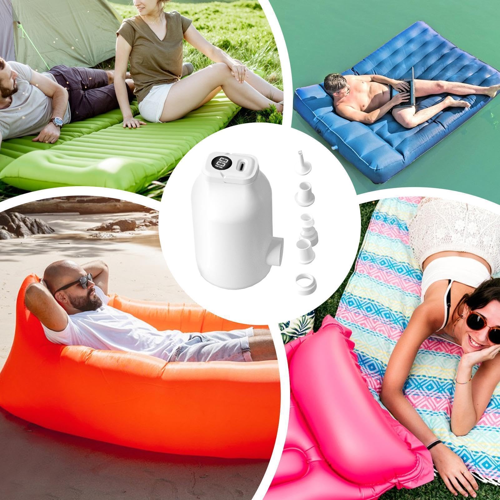 Pompe à air portable pour gonflables 4500 Pa avec 5 embouts, rechargeable | Mini pompe électrique gonflable pour sac de couchage, canapé, flotteurs, anneaux de natation, sacs