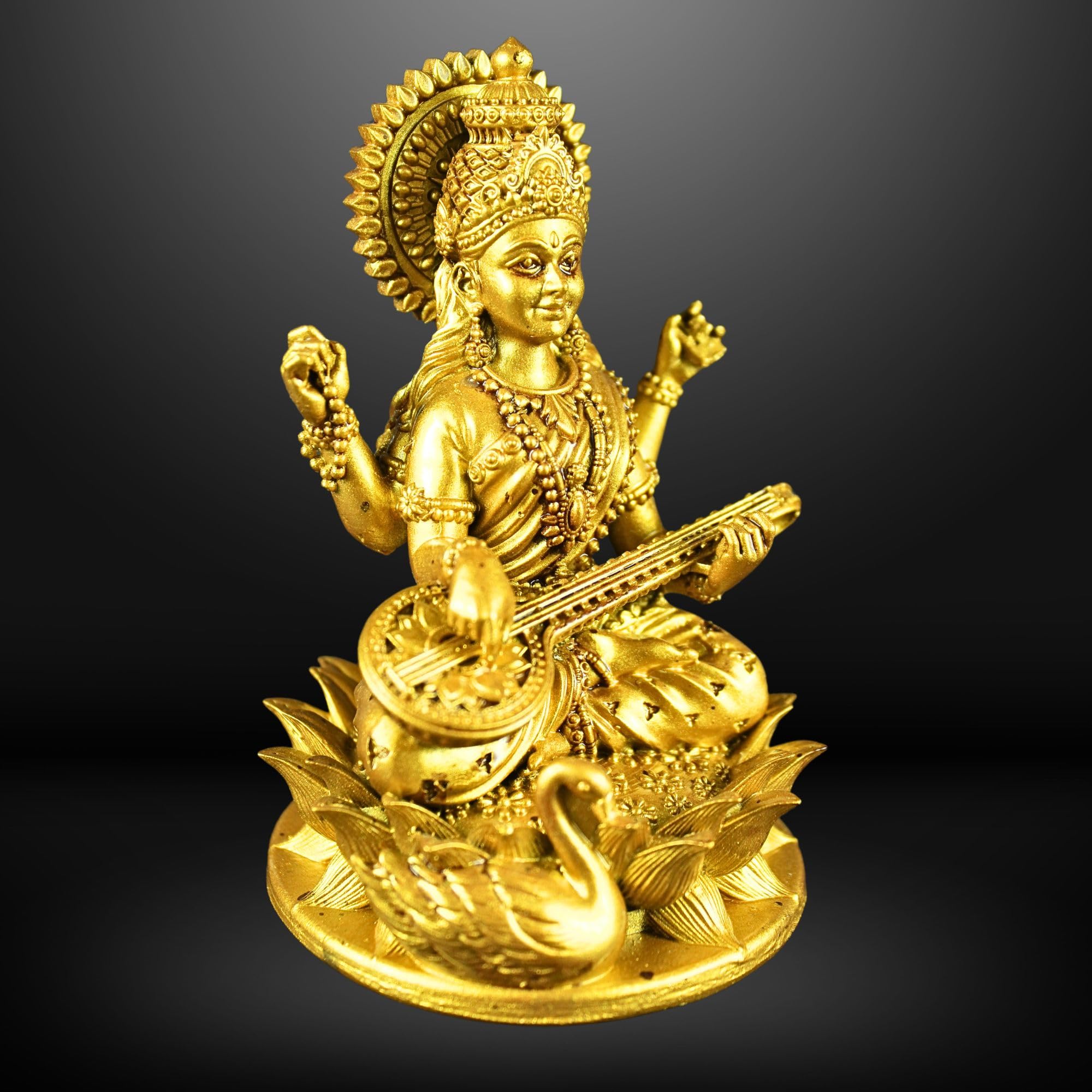 NEEANN Saraswati Devi Idol 4.5 Inches Material Polystone Statue – Painted Brass, Antique Silver & White Finish Veena Vadini Maa Saraswati Murti Vasant Panchami for Home & Office Decor (Brass)-image-30