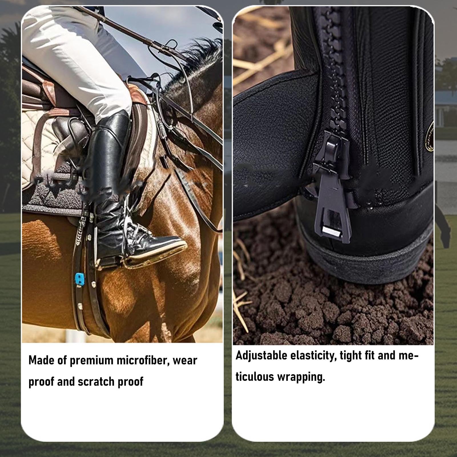 Gambali da Equitazione, Eleganti e Comodi in Pelle Bovina con Cerniera a Tutta Lunghezza e Fascia Elastica, per Adulti.