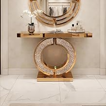 Mirrored Console Table, 42.9 Long Entryway Sofa Table, O-Shaped Base Modern Accent Narrow Table for Living Room, Hallway, Entrance