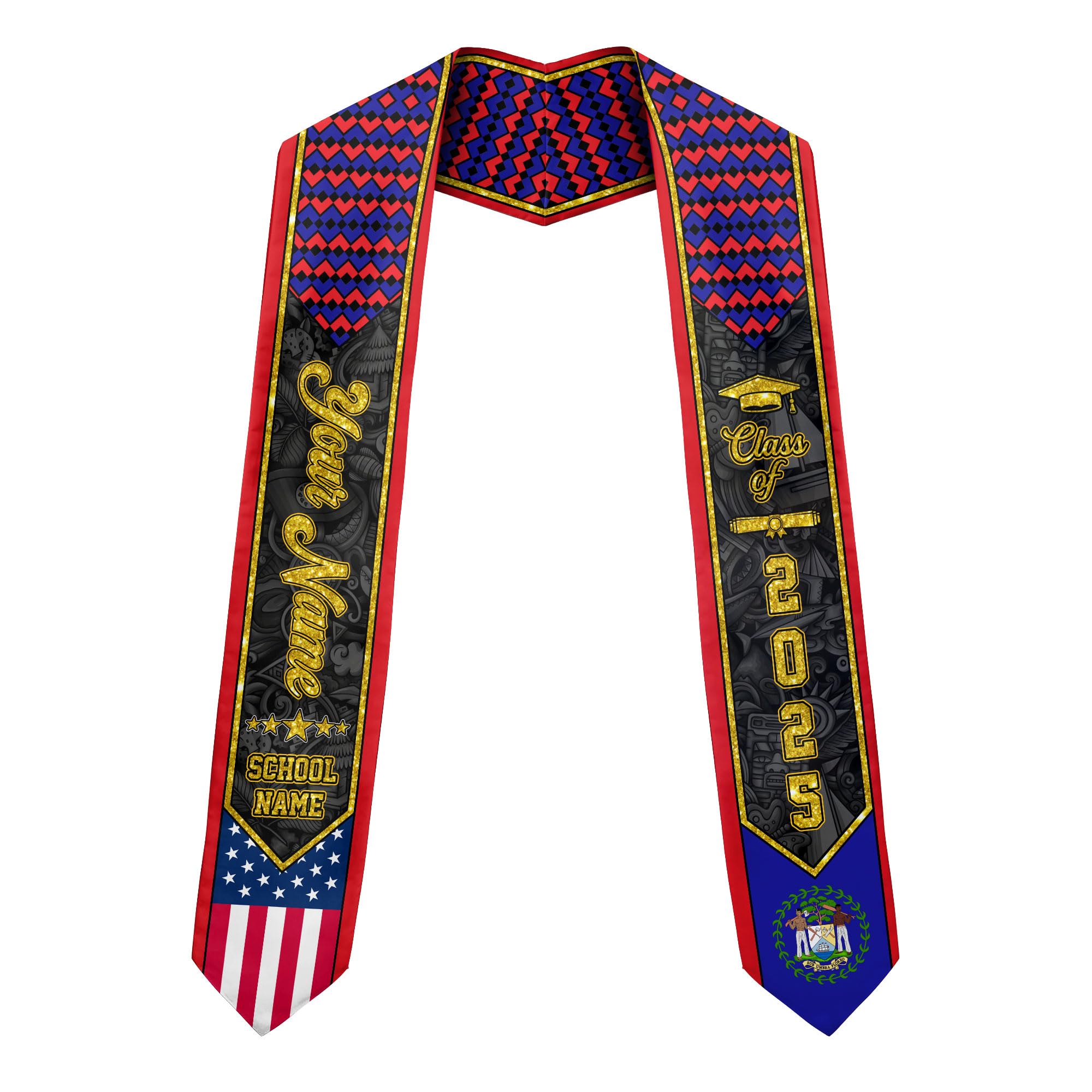 MonkeyVan Custom Belize Graduation Sash Belize Stole for Graduation Belize Flag Gift Graduation Sash Graduation Stole Bz2